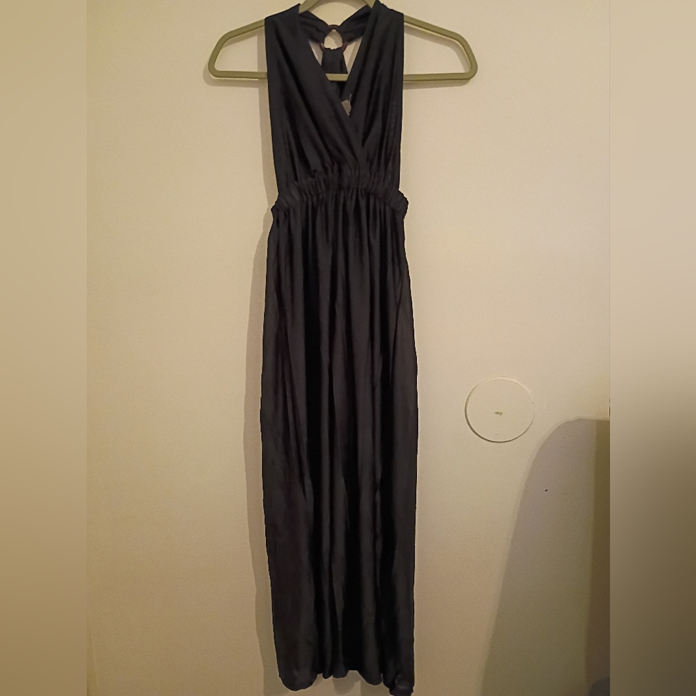 Julia Women's Elegant Black Midi Dress 65% Silk Sz M/L‎